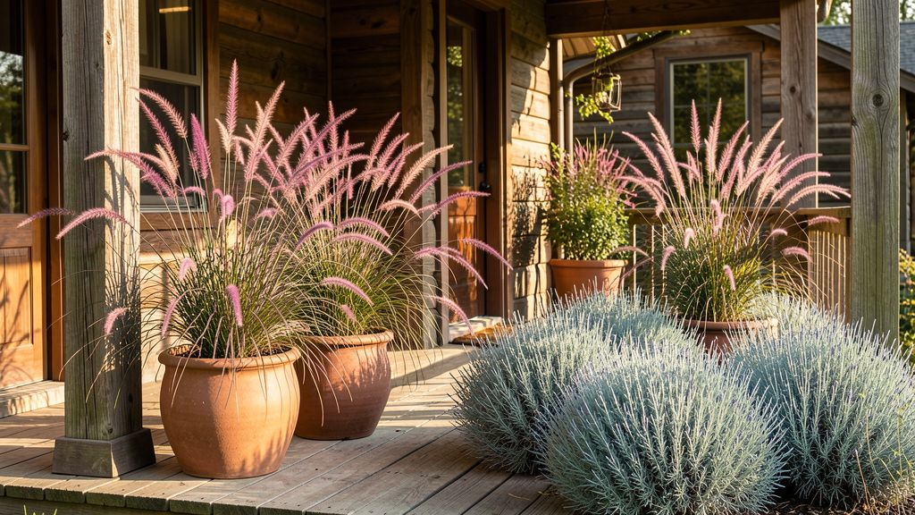 Ornamental grasses in ceramic planters